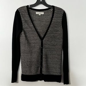LOFT Black Ivory Metallic Gold Cardigan Sweater